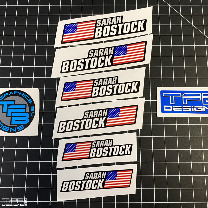 Name and Flag Decals – Set of 6 Decals for Helmets, Bikes, and Racing